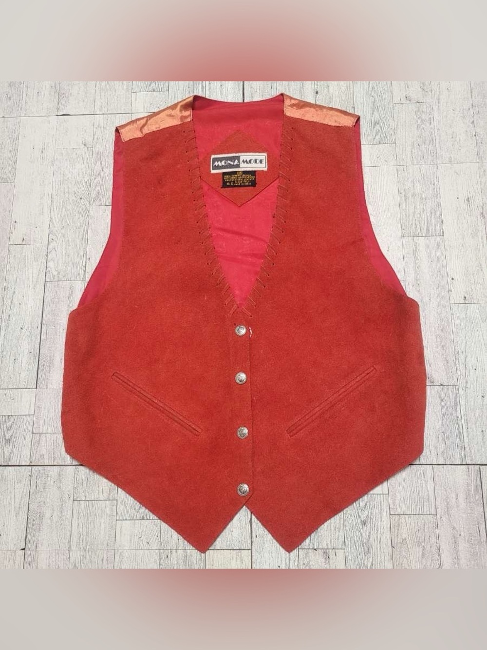 Women’s Nona Mode Red Suede Leather Hippie Boho Rodeo Cowgirl Vest Size M